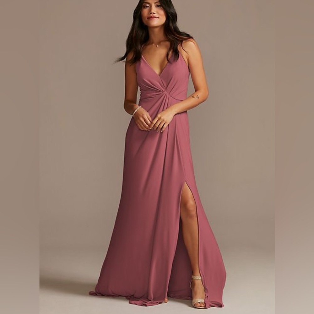 JERSEY A-LINE BRIDESMAID DRESS WITH KNOT DETAIL,CHIANTI,4